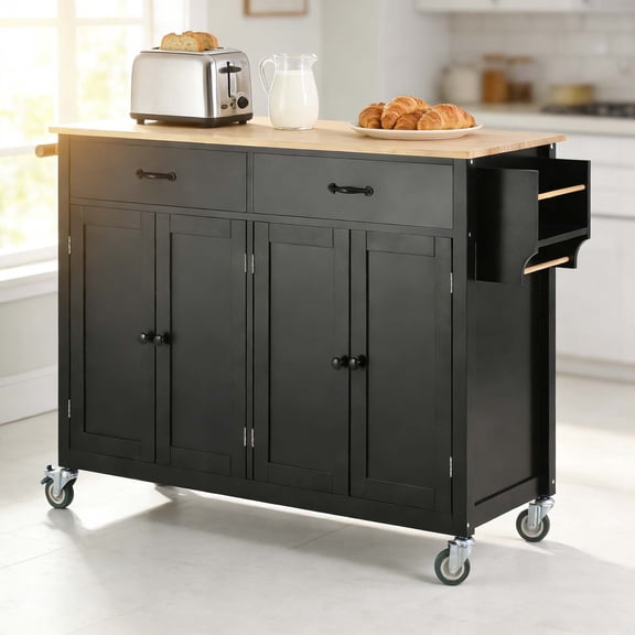 Kitchen Island Table, Mobile Rolling Dining & Prep Station with Storage for Family Kitchens