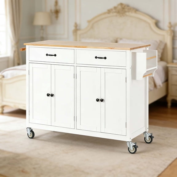 Kitchen Island Table, Mobile Rolling Dining & Prep Station with Storage for Family Kitchens