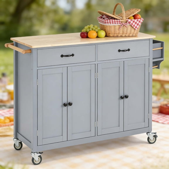 Kitchen Island Table, Mobile Rolling Dining & Prep Station with Storage for Family Kitchens