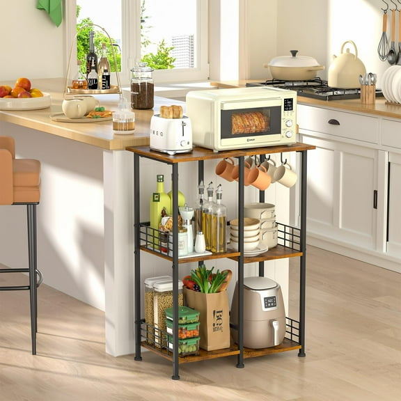 Farmhouse Corner Coffee Bar Cabinet Station,,Rustic Brown