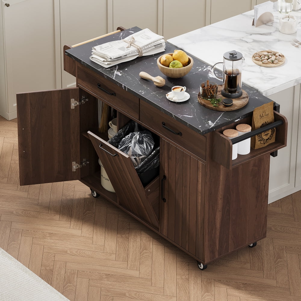 Kitchen Island with Trash Can Storage Kitchen Cart with Drop