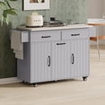 thumbnail image 1 of Kitchen Island with Trash Can Storage Cabinet, Kitchen Cart with Drop Leaf, Spice Rack, Towel Rack and Drawer, Rolling Kitchen Island on Wheels with Adjustable Shelf, Grey, 1 of 9
