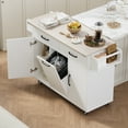 thumbnail image 1 of Kitchen Island with Trash Can Storage Cabinet, Modern Kitchen Cart with Drop Leaf, Spice Rack, Towel Rack and Drawer, Solid Wood Rolling Kitchen Island on Wheels with Adjustable Shelf, White, 1 of 9
