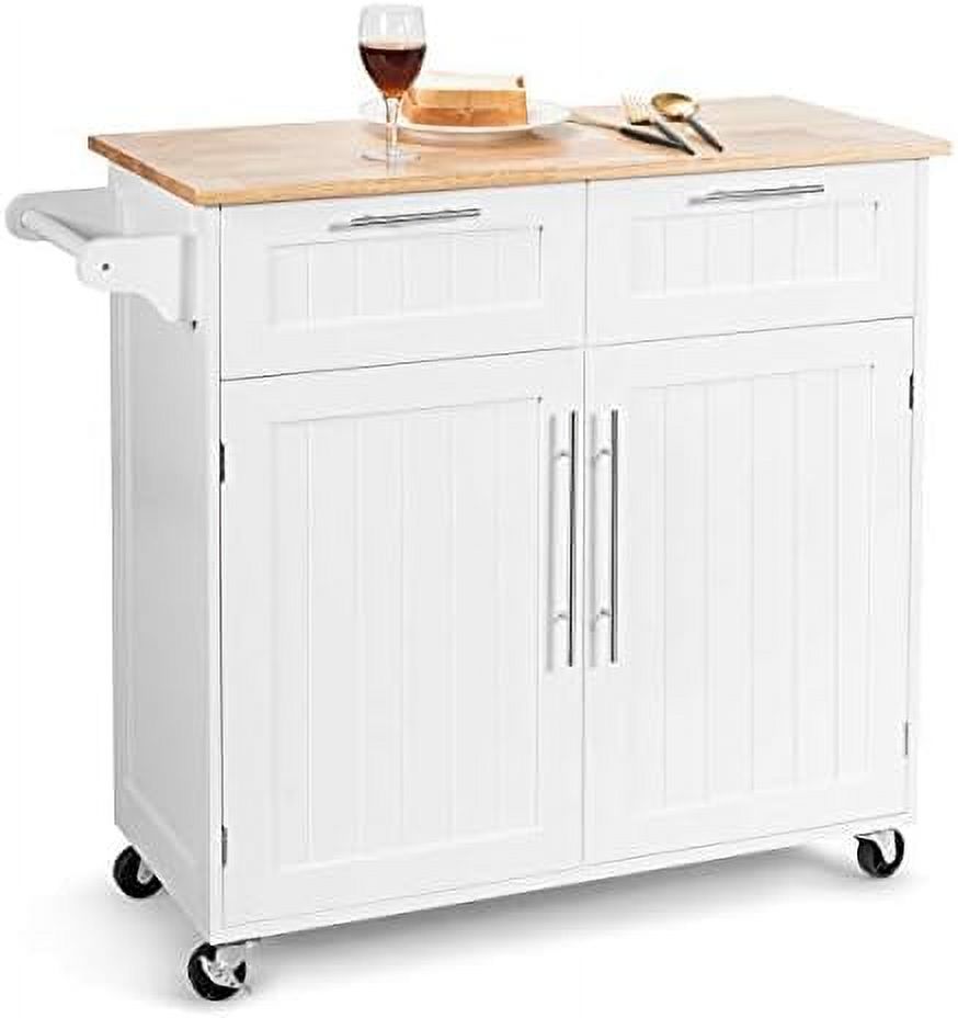Kitchen Island with Kitchen Trolley w/Adjustable Shelves Rubber Wood