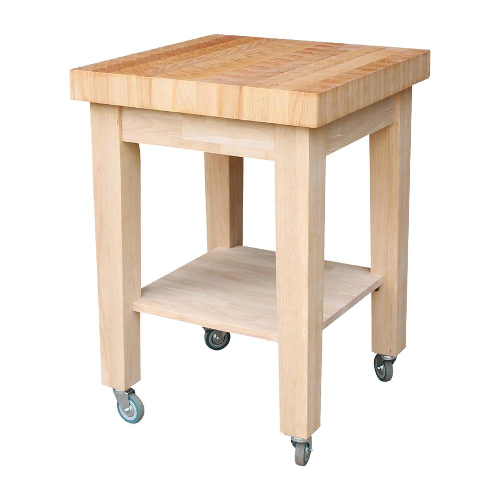 Solid Hardwood Unfinished Traditional Kitchen Island with Casters