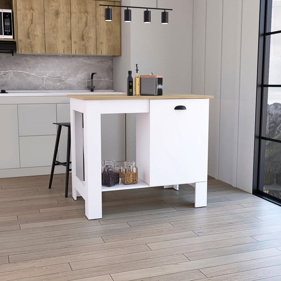 Kitchen Island | Used as Kitchen Table, One Storage Cabinet with Door | Particle Board Material | Keep Cooking Supplies in Order