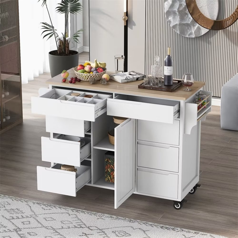 Kitchen Island on Wheels, Portable Kitchen Cart with 8 HandleFree
