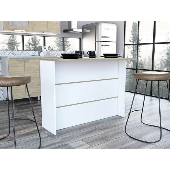 Kitchen Island With Sufficient Counter Space And 2 Shelf, White/ Pine - Modern Rectangular For Storage Comes Intriguing Design