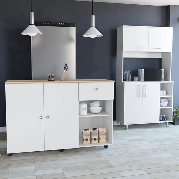 Kitchen Island and Pantry Furniture | Secure Assembly with Interlocking | Durable Particle Board Build | Solves Assembly Instability