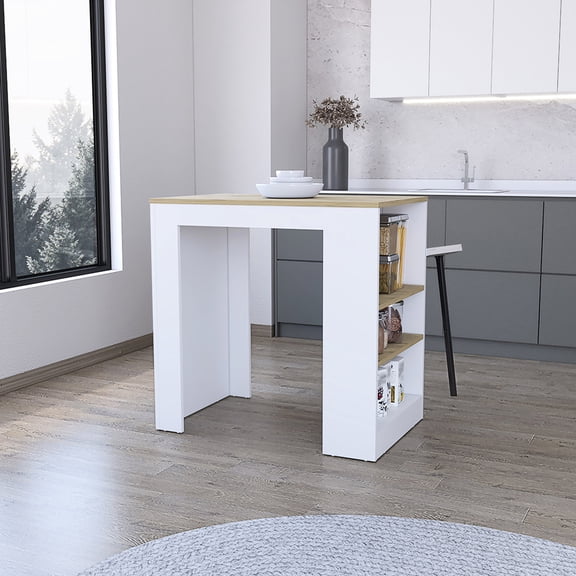 Kitchen Island for Small Spaces | Suitable as Dining Table or Workstation | Sturdy Particle Board Build | Stores Spices and Essentials Conveniently