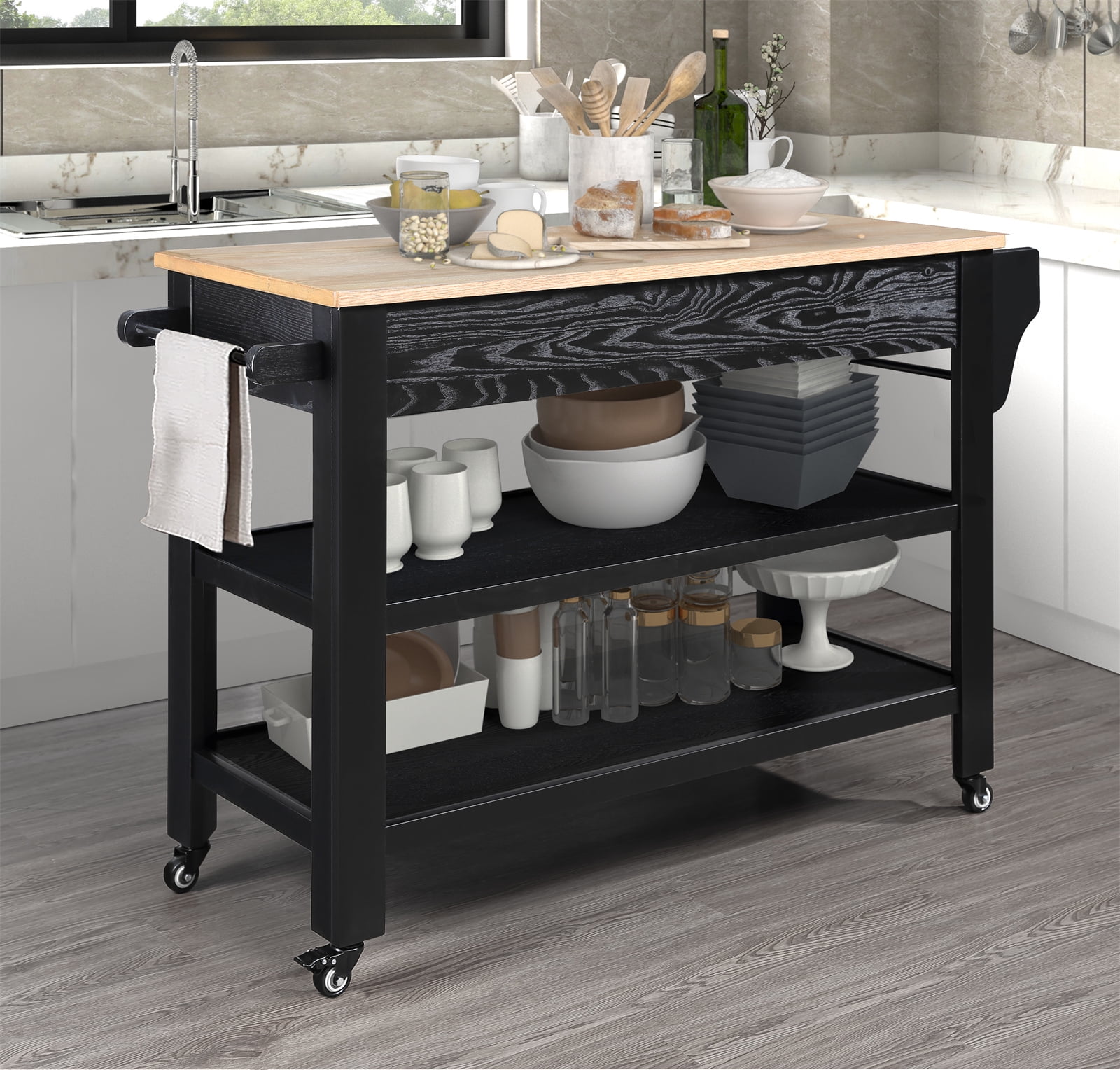Kitchen Island on Wheels, Farmhouse Rolling Kitchen Island with Storage ...