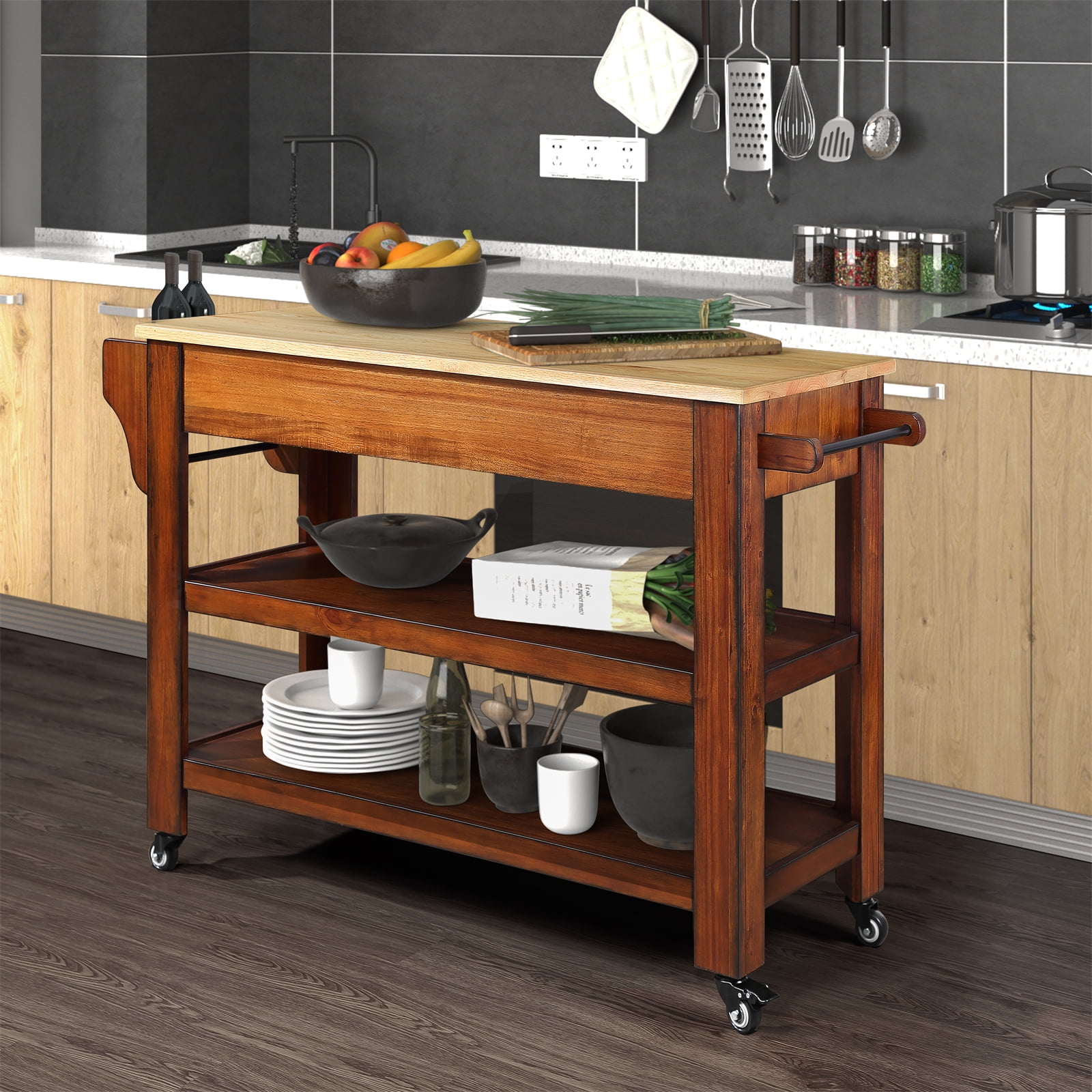 Kitchen Island on Wheels, Farmhouse Rolling Kitchen Island with Storage ...