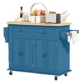 Kitchen Island on Wheels, Turquoise Rolling Cart with Rubberwood Top ...