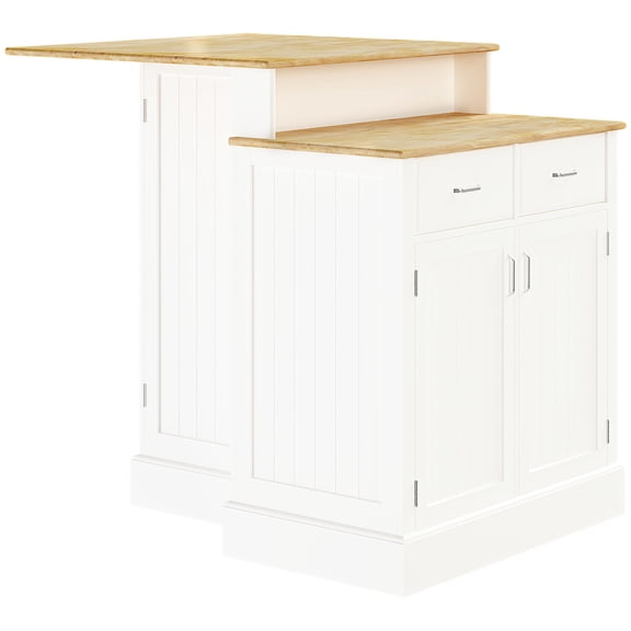 Kitchen Island with 2 - Level Tabletop and Adjustable Shelves / Offer Pleasant Cooking and Dining Experience