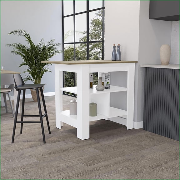 Kitchen Island with 3 Shelves, 35"H x 40"W x 27"D, Snow White | Particle Board