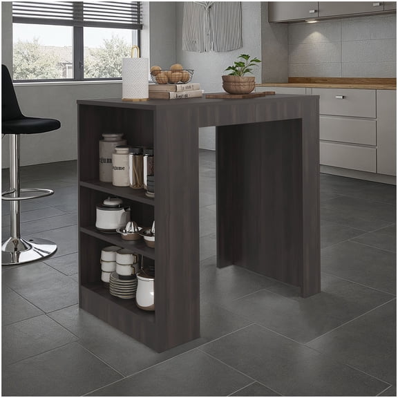Kitchen Island with 3 Shelves, Dark Oak Dining and Prep Table for Extra Counter Space