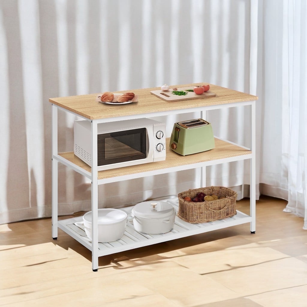 ‎VASAGLE Kitchen Island with 3 Shelves, Island Table, 47.2 Inches Width Kitchen Shelf with Large Worktop, Stable Steel Structure, Industrial