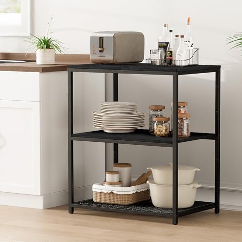 Kitchen Island with 3 Shelves, Kitchen Shelf with Large Workstation, Bakers Rack, Workbench, Metal Frame, Black