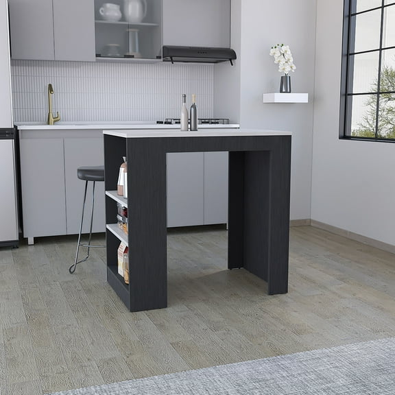 Kitchen Island with 3-Side Shelves, Stationary Storage Cart with Countertop, 23.2"D x 36.2"W Workspace for Small Kitchen Organization and Dining