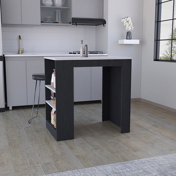 Modern Stationary Kitchen Island in Multicolor / Ample Top for Dining & Shelves for Easy Access to Essentials