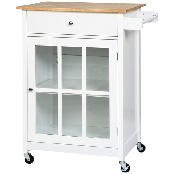 Kitchen Island with Adjustable Shelf and Rubber Wood Top / Customizable Workspace