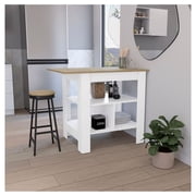 Kitchen Island with Counter Space - White/Macadamia - Finley Kitchen Cart with Shelves - Portable Rolling Kitchen Island for Dining & Prep