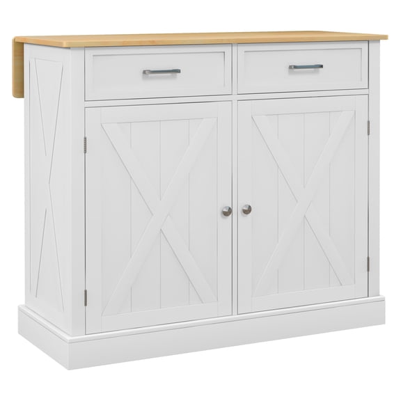 Kitchen Island with Drop Leaf, Rolling Kitchen Cart with Drawers & Adjustable Shelves, Farmhouse Kitchen Island for Dining Room - White