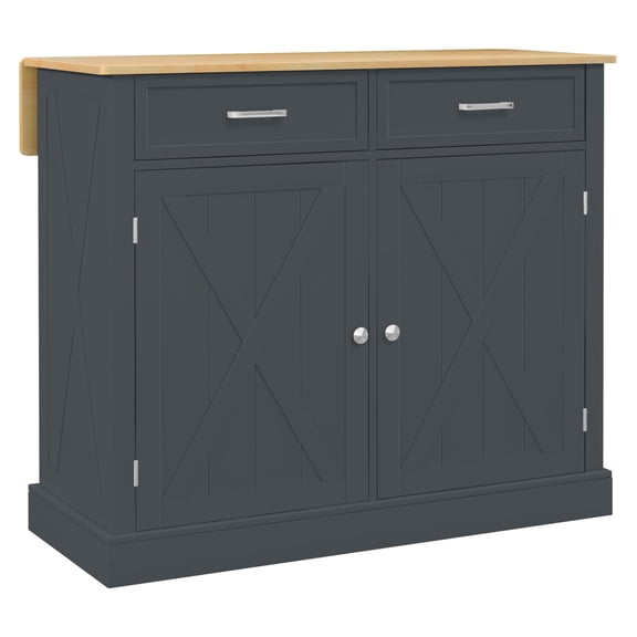 Kitchen Island with Drop Leaf, Rolling Kitchen Cart with Drawers & Shelves, Farmhouse Style Dining Cart for Kitchen, Dark Gray