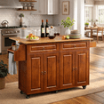 thumbnail image 1 of Noelse 52" Kitchen Island Carts with Drop Leaf, Large Island Table for Kitchen with Rubber Wood Top and Rack and Storage Cabinet, Brown, 1 of 11