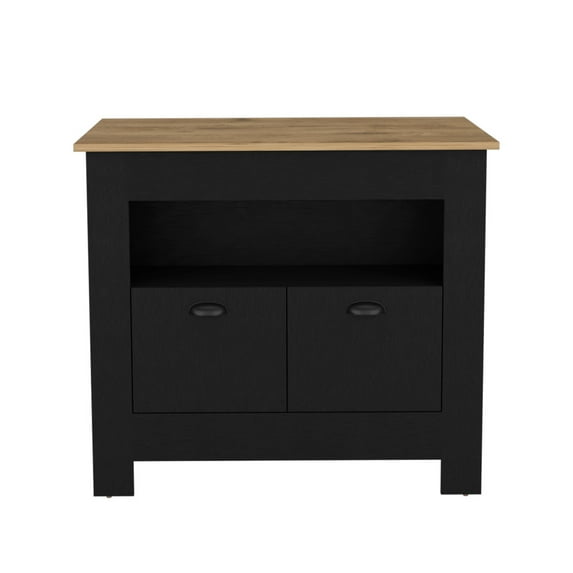 Kitchen Island with Drop Leaf, Wood Countertop Top, 2 Storage Door Cabinet ,Open Shelf, Stationary Kitchen Table for Home Coffee Bar, Black