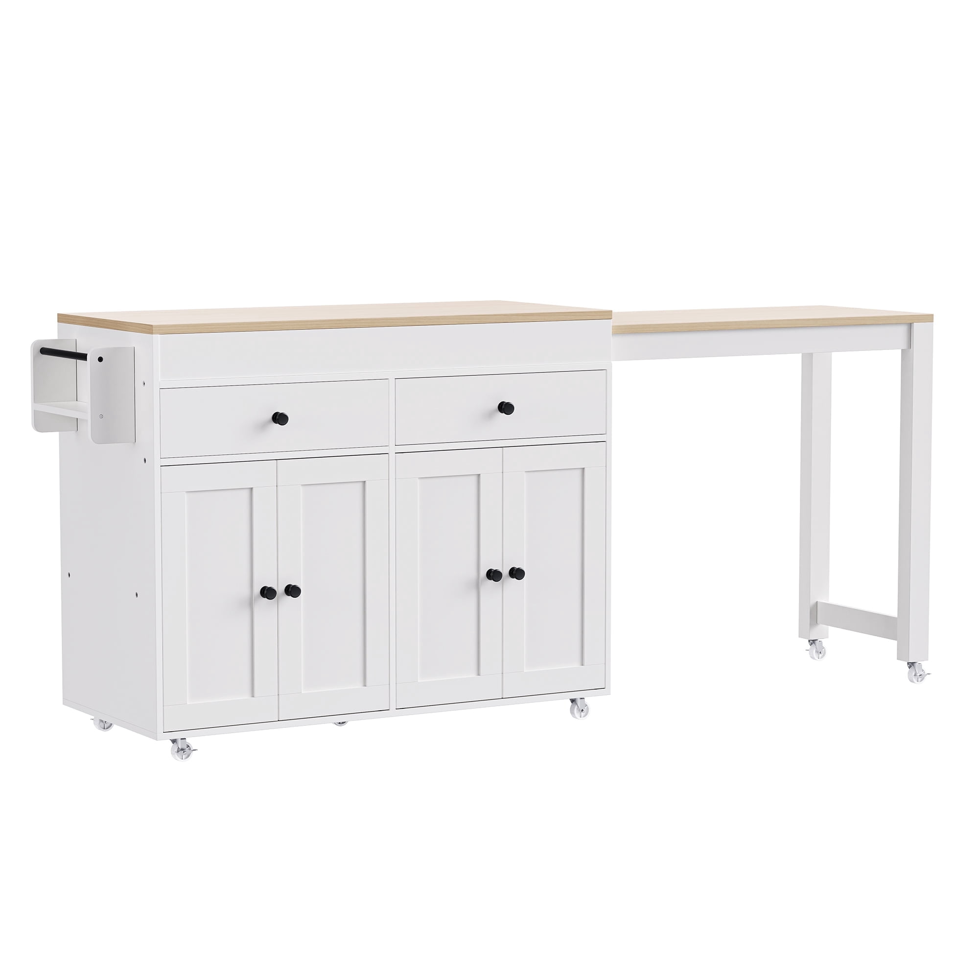 Kitchen Island with Extendable Dining Table Kitchen Storage Cart with 4 ...