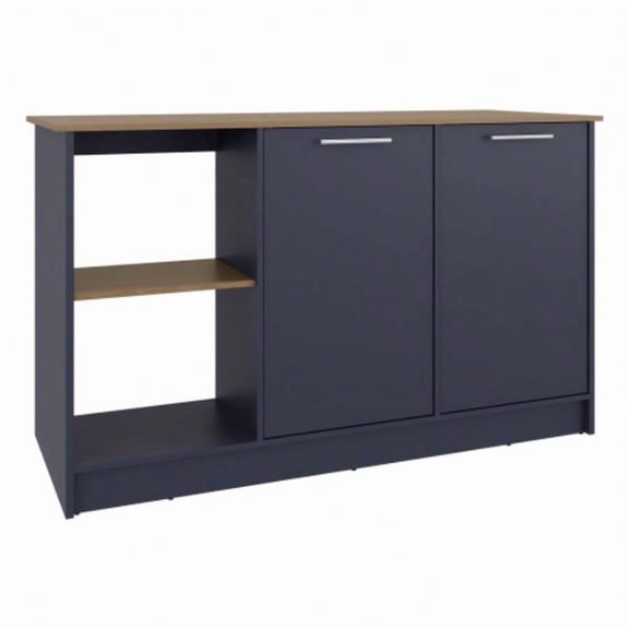 Modern Kitchen Island with Large Dining Countertop Engineered Wood, Gray Finish - Double Door Cabinet & Open Shelving