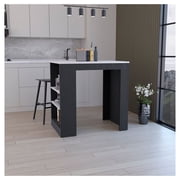 Kitchen Island with Shelves 36" Height, Bar Table with Storage, White Wengue/Ibiza Marble Finish, 36.2" Wide, Modern Kitchen Counter