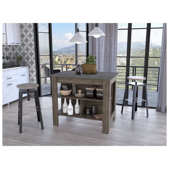 Kitchen Island with Shelves - 40.5" Wide Rolling Kitchen Cart - Three Tier Storage - Wood Top - Brooklyn Collection