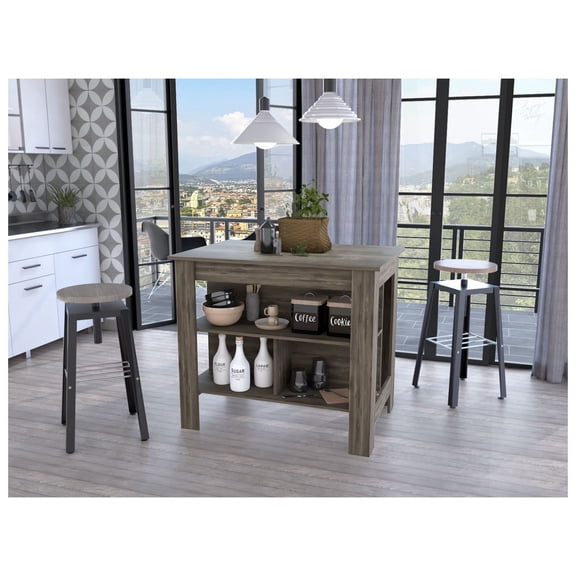 Kitchen Island with Shelves, 40.5" Wide Rolling Kitchen Cart with Storage, Dark Brown Kitchen Counter for Small Spaces