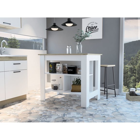 Kitchen Island with Shelves | Three Shelves for Kitchen Stuff, Four - Leg Design | Particle Board Crafted | Antibacterial Benefit