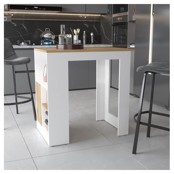 Kitchen Island with Storage, 36.2" Wide Melamine Kitchen Cart, Push-to-Open Cabinet, Rolling Kitchen Island with Open Shelves for Small Spaces