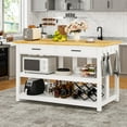 thumbnail image 1 of ChicZhiNest Kitchen Island with Storage, 47.3" Solid Rubberwood Top Kitchen Island with Power Outlet and 6 Hooks, White, 1 of 8