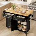 thumbnail image 1 of Noelse 52" Kitchen Island with Drop Leaf, Solid Rubber Wood Top, Kitchen Island Cart with Drawers, Cabinets, Spice Rack & Wheels, Portable Rolling Island Table for Kitchen Storage, B, 1 of 9