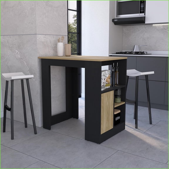 Kitchen Island with Storage, Black/Natural Oak Modern | Engineered Wood | Small (less than 40in)