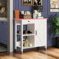 thumbnail image 1 of Kitchen Island with Storage Cabinet on Wheels Small Rolling Cart Pink Table-Top, White, 1 of 8