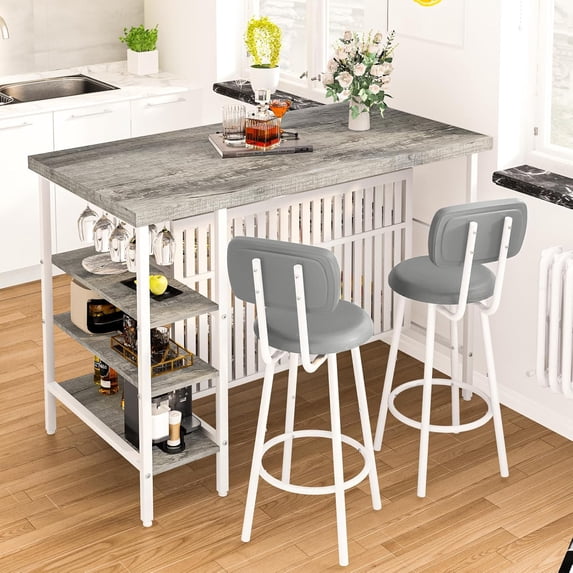 Kitchen Island with Storage Dining Table for 2 with 5 Shelves Faux Marble Kitchen Table, Space Saving Dinner Table for 2 for Apartment, Gray