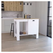 Kitchen Island with Storage - White/Macadamia - Caddo Kitchen Cart with Cabinet & Shelves - 40.5" Wide Kitchen Table for Dining & Prep