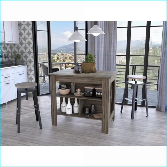 Kitchen Island with Three Concealed Shelves | Medium (40-55in) | Dark Brown