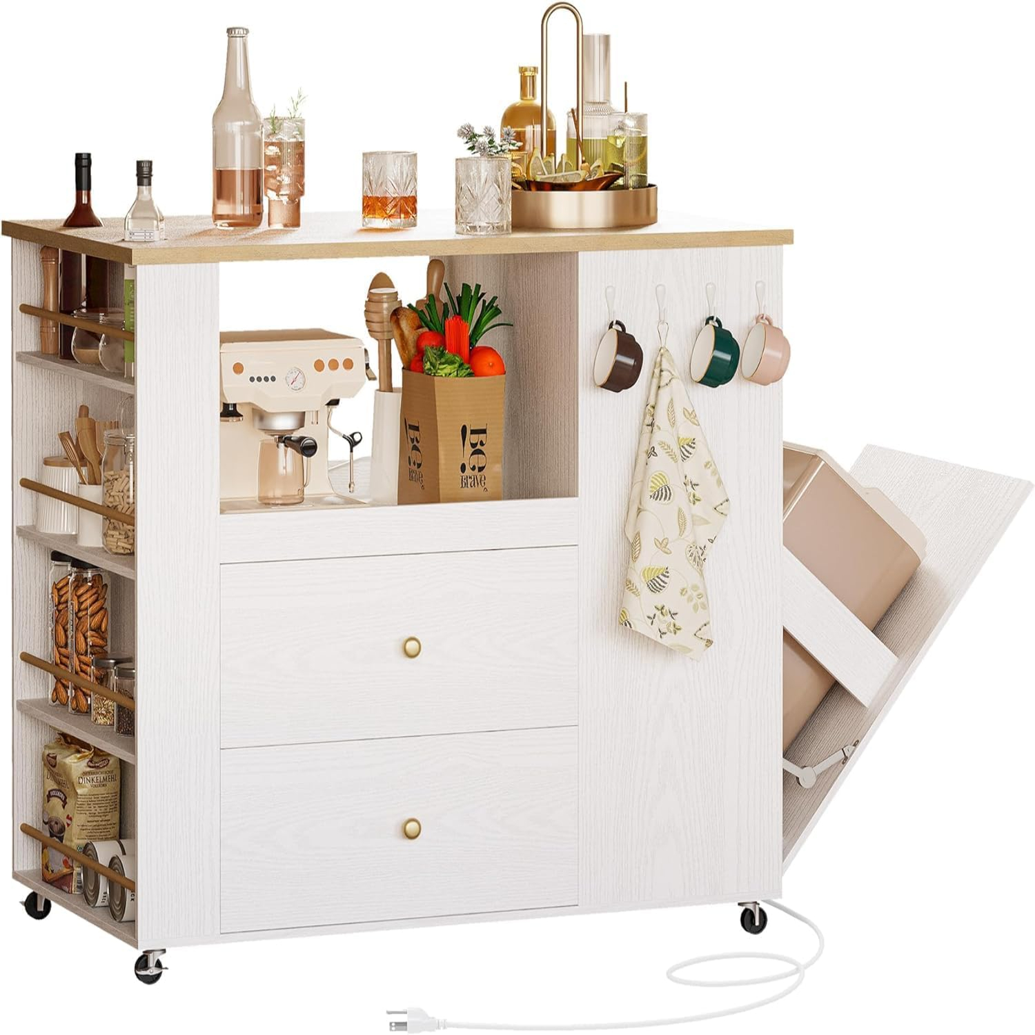 Kitchen Island with Trash Can Storage Kitchen Island with Garbage Bin