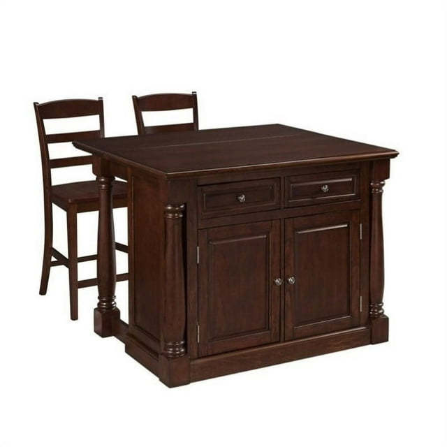 Kitchen Island with Two Stools in Cherry Finish