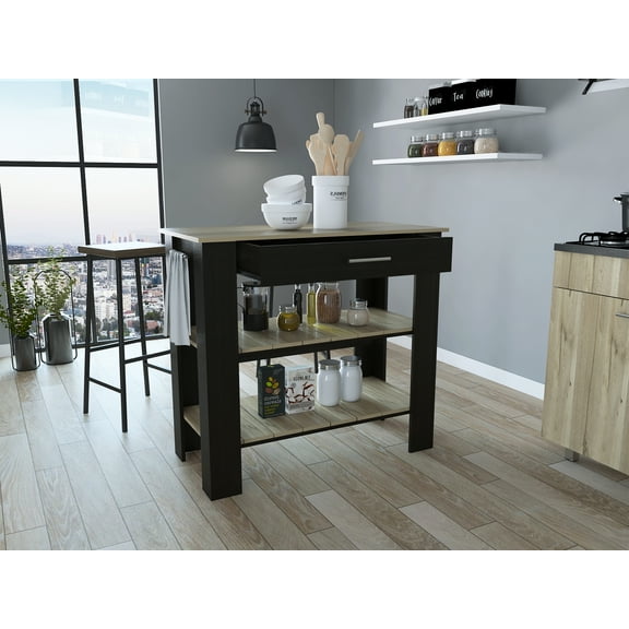 Kitchen Islands 1-Drawer 2-Shelf Kitchen Island Wenge and Light Oak,Kitchen Carts