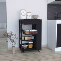Kitchen Islands Blosson Kitchen Cart, One Drawer, Two Open Shelves, Four Casters -Black / Light Oak,Kitchen Carts