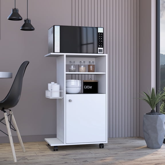 Kitchen Islands Clip Kitchen Cart, Single Door Cabinet, Four Casters -White,Kitchen Carts