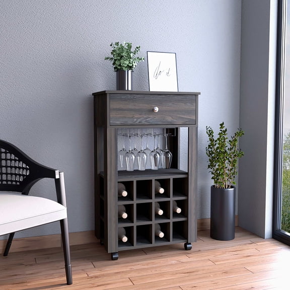 Kitchen Islands DEPOT E-SHOP Margh Bar Cart Drawer, Carbon Espresso,Kitchen Carts